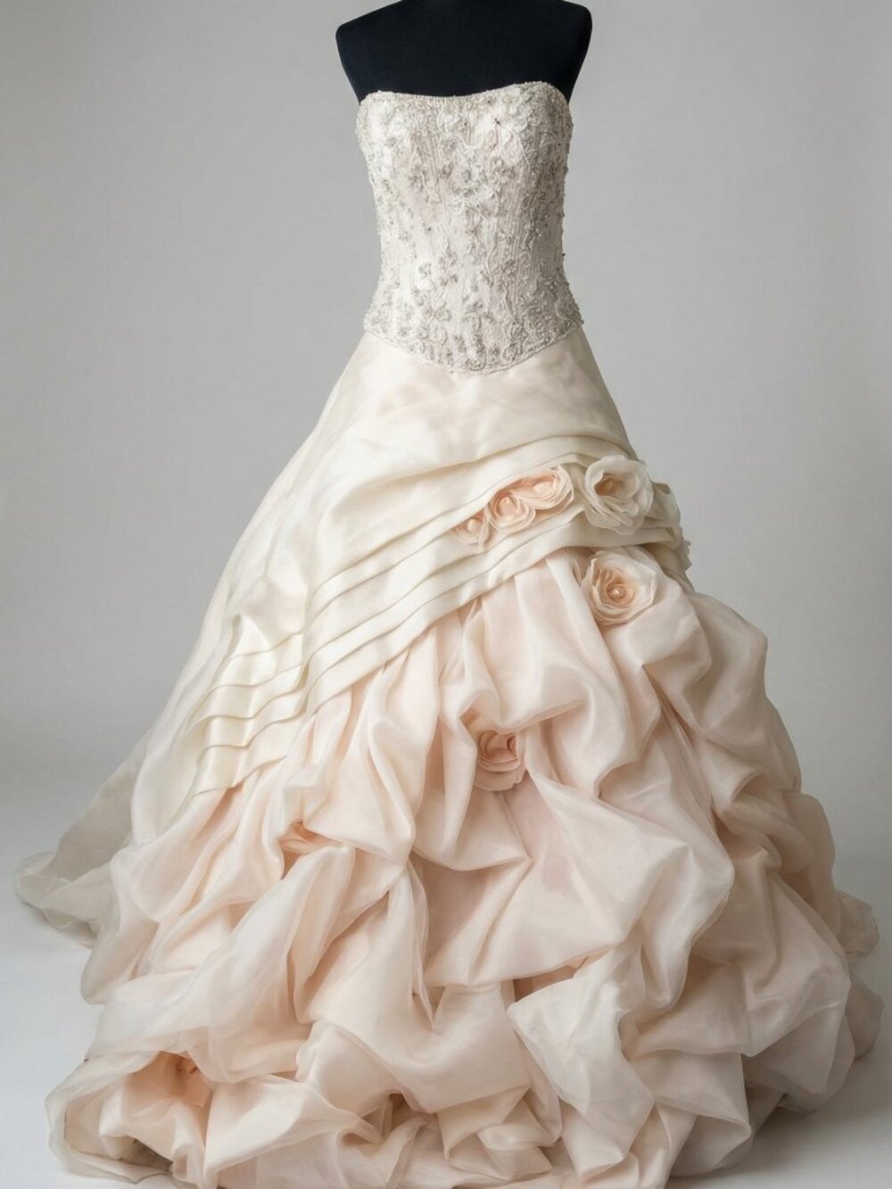 👑Gorgeous Beaded Bridal Gown Couture Designer Flowers Rhinestones Wedding Dress
